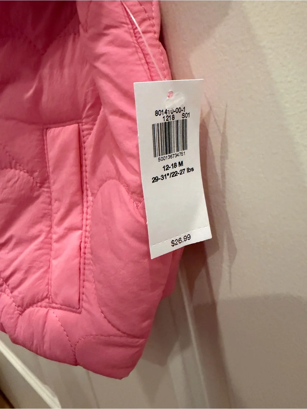 Girls' Old Navy Pink Quilted Heart Puffer Vest - NWT never worn